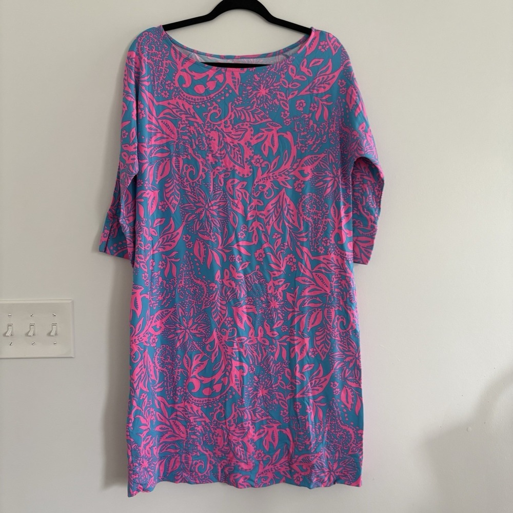 Lilly Pulitzer Dress Stretchy Bracelet 3/4 Sleeves Periwinkle and Pink EUC SzM